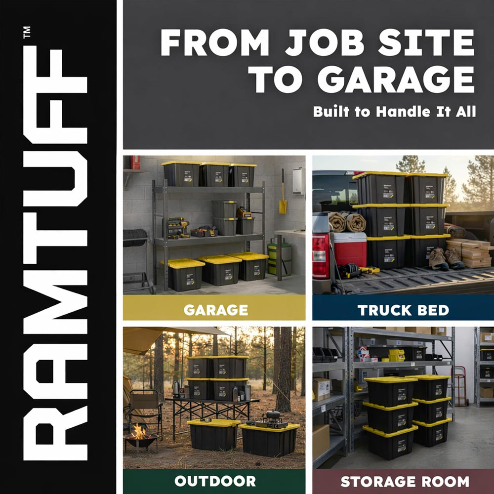 Ramtuff Heavy Duty Stackable Storage Container with Lid, 27 Gallon, 6-Pack
