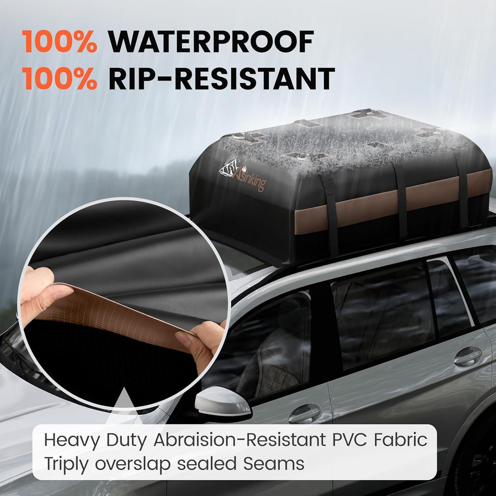 Asinking Car Rooftop Cargo Carrier Bag, 15 Cubic Feet Waterproof Roof Cargo B...