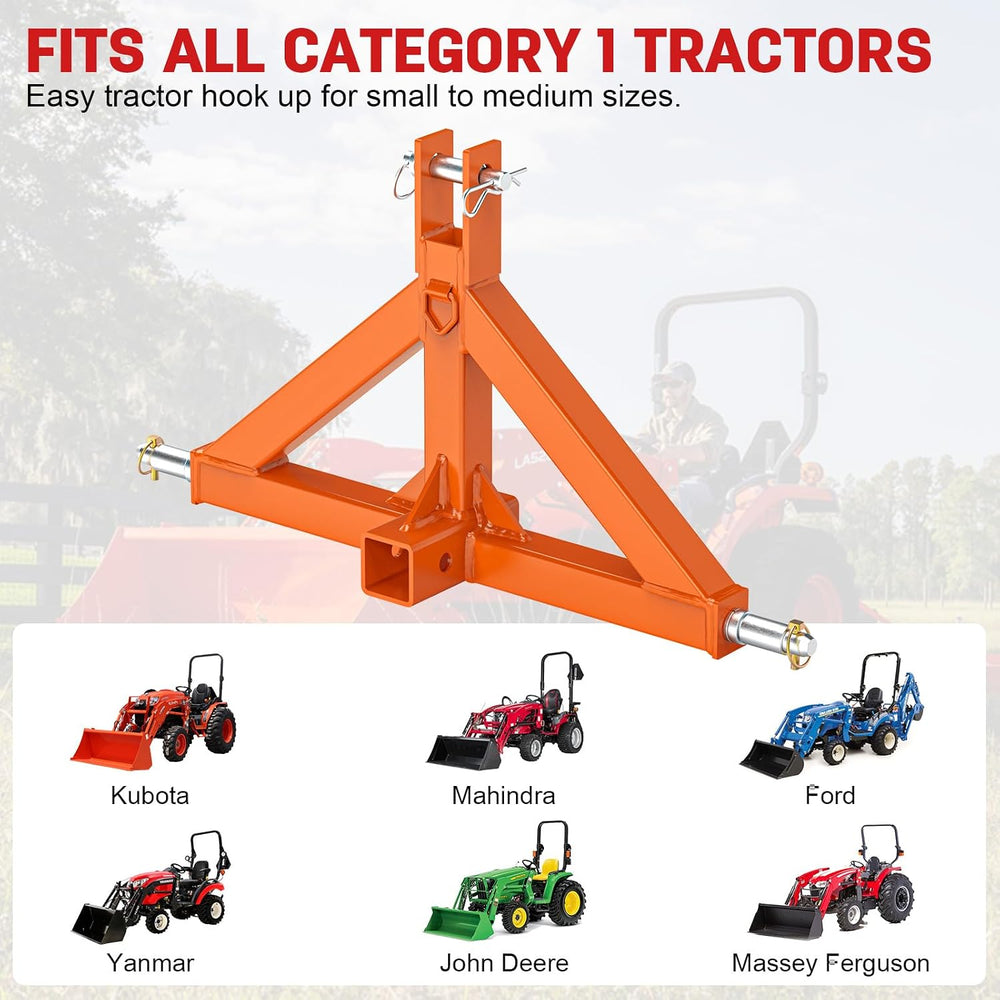3 Point Trailer Hitch with 2" Receiver for Cat.1 Tractor Quick Hitch Orange