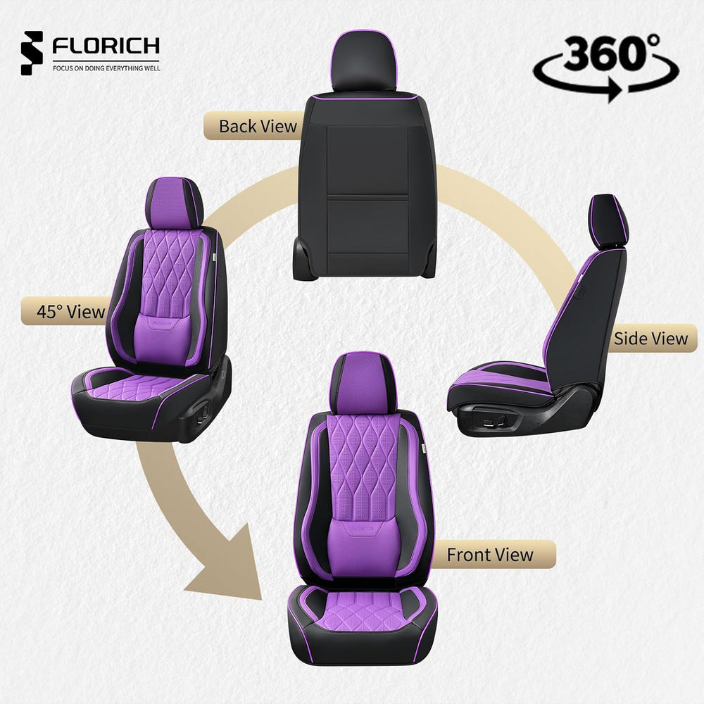 FLORICH Car Seat Covers Full Set Purple Seat Covers Luxury Faux Leather Autom...