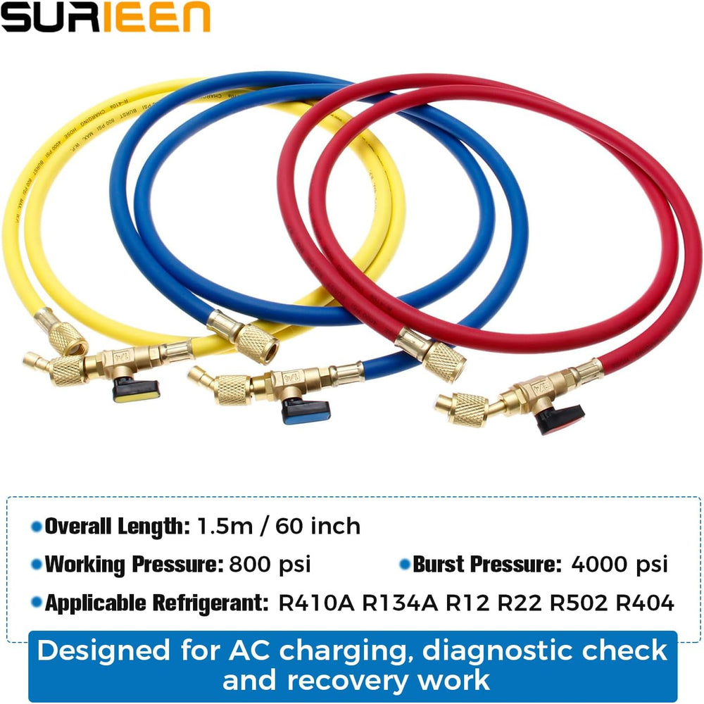 Refrigerant Charging Hose with Ball Valves for R410A R134A