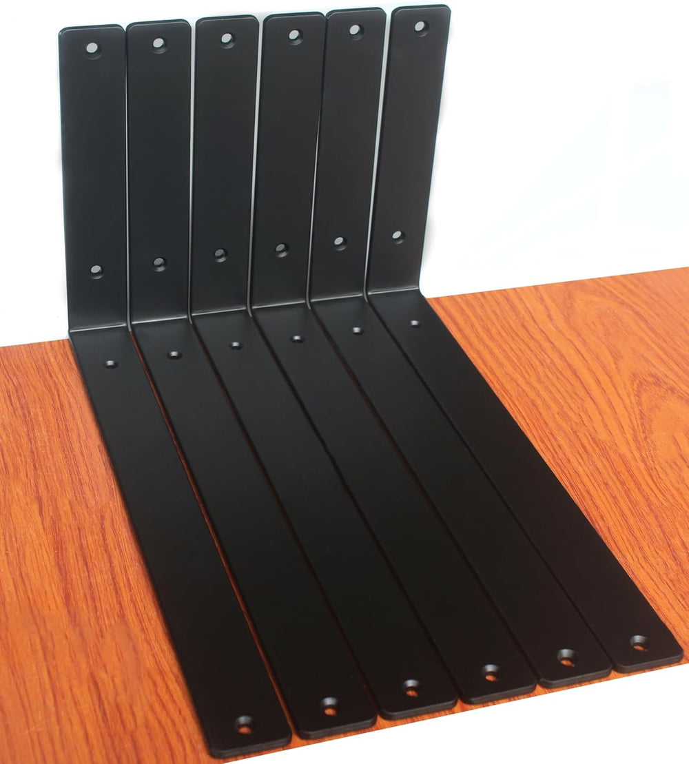 6 Pack - L 14" x H 8" x W1.5, 5mm Thick Black L Shelf Bracket, Iron...