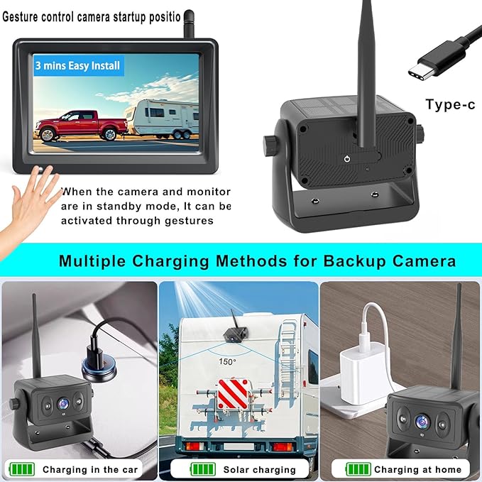Wireless Backup Camera for Trucks & RVs, Solar
