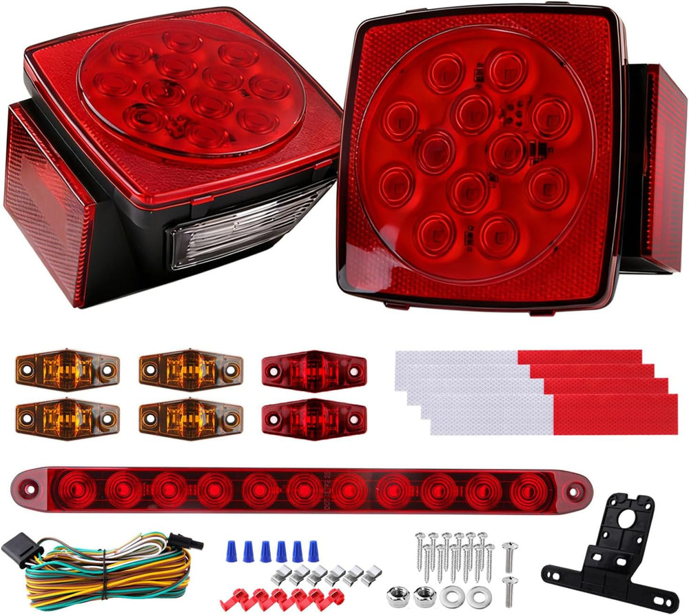 LED Trailer Tail Light Kit 2Pcs Square Stop Turn Tail Brake Lights