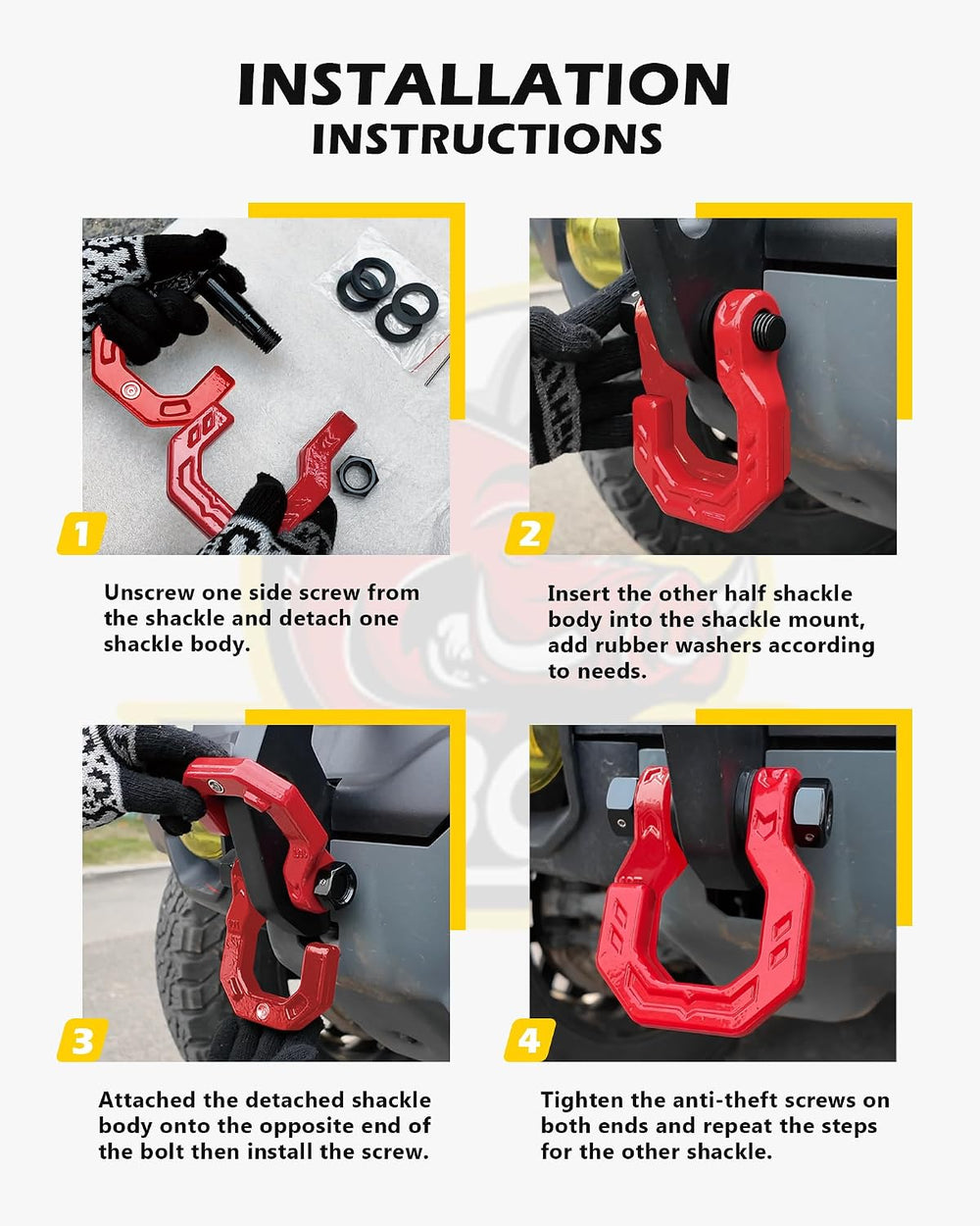 3/4" D-Ring Shackles, Heavy Duty Forged Steel Shackles with 7/8" Pi...