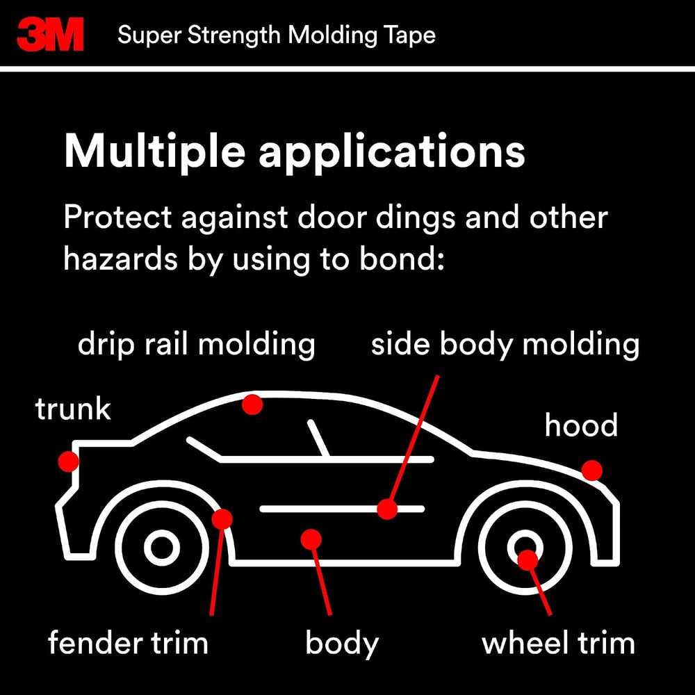 3M Super Strength Molding Tape 03609, 1/2 in x 5 ft, 6 Rolls (30 ft Total)