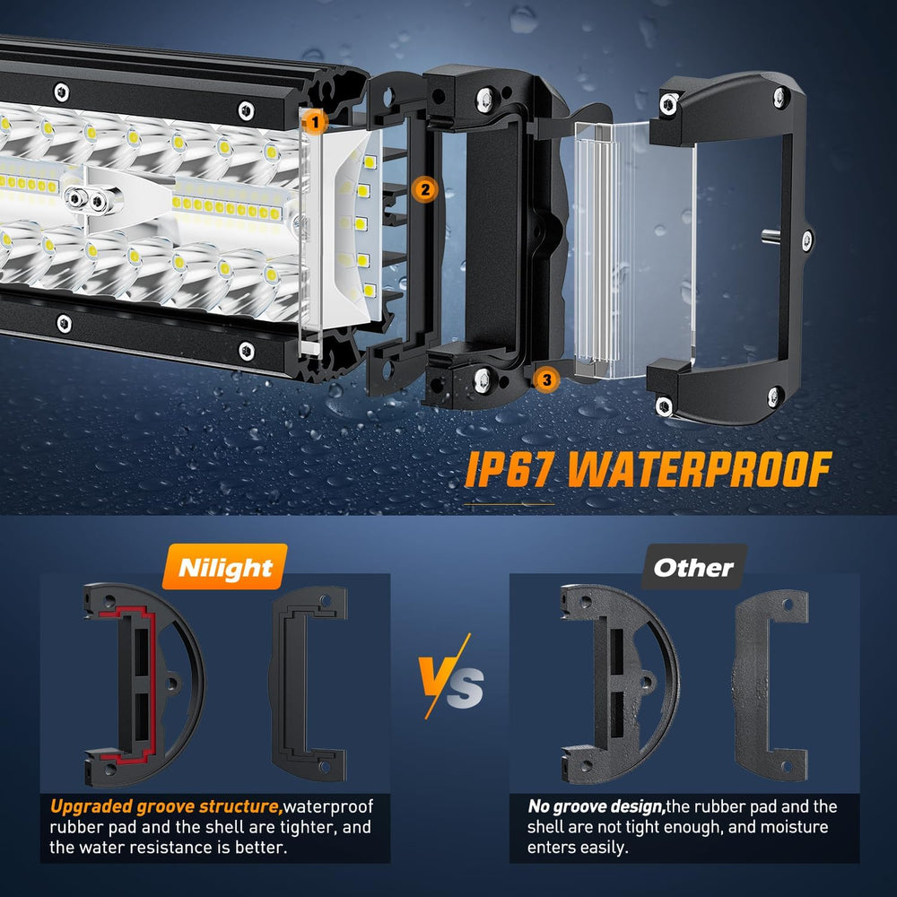 Nilight Side Shooter LED Light Bar 2PCS 7 Inch Triple Row Spot Flood Combo Li...