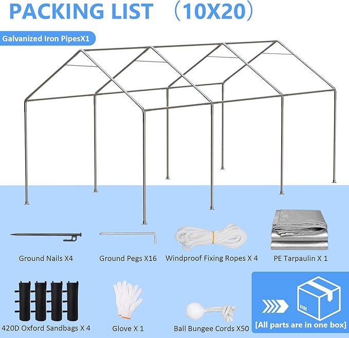 Carport 10x20 ft Heavy Duty