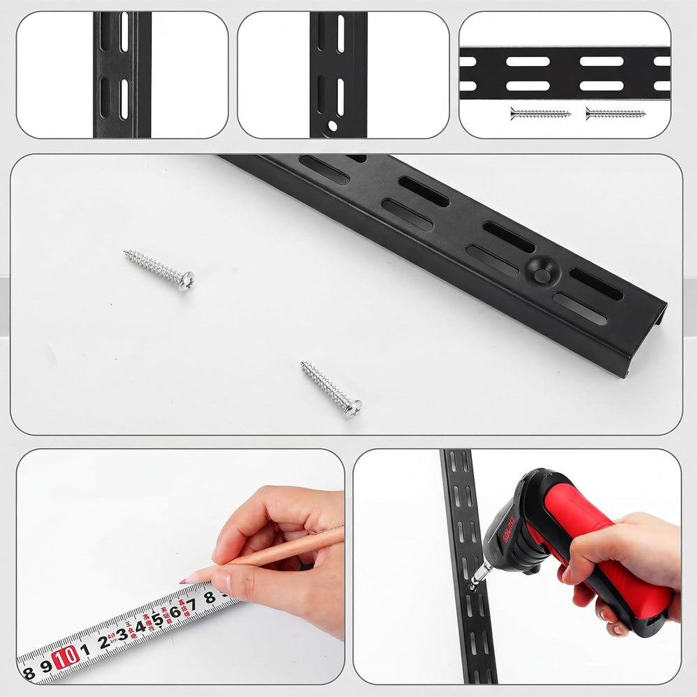 MorningRo 12 Pack 25" Dual Track Shelving Rail, Dual Slot Upright, Black