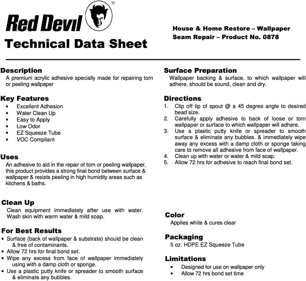 Red Devil 0878 Wallpaper Adhesive, House & Home Restore Premium Wall Pape...