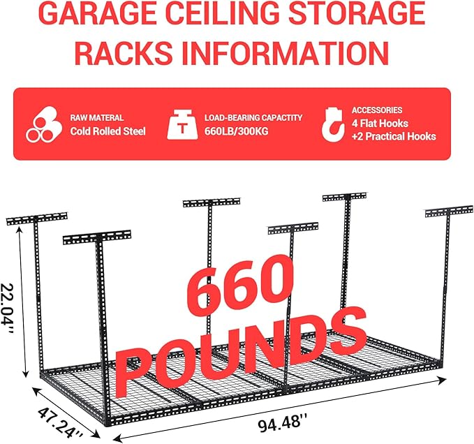 Overhead Garage Storage Rack, Heavy Duty Ceiling Storage Racks