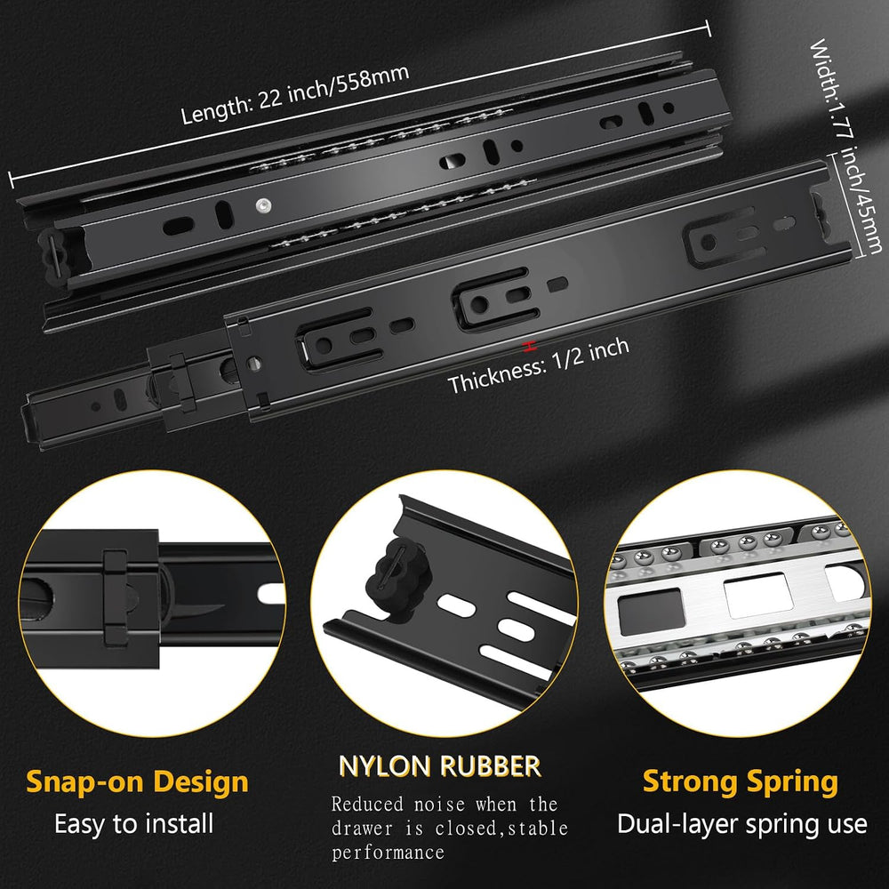 18 inch Ball Bearing Drawer Slides 6 Pairs (12pcs) - 100LB Capacity, Full Ext...