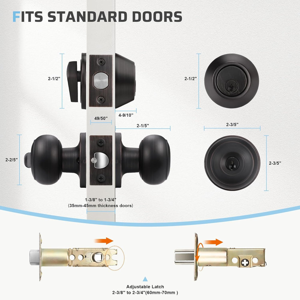 KNOBWELL Keyed Entry Door Knob and Single Cylinder Deadbolt Combo Set, Exteri...