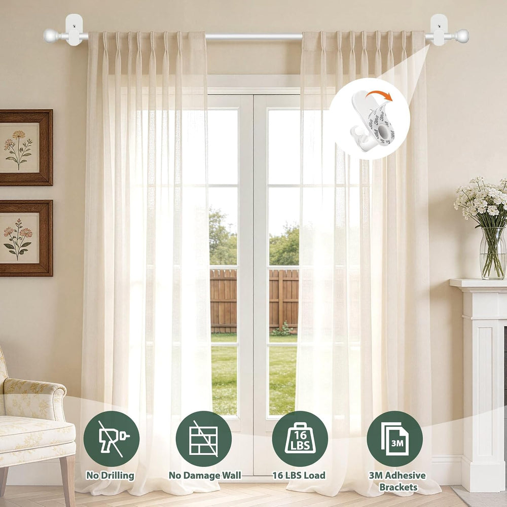 USFOOK White No Drill Curtain Rods for Windows 48 to 84, 2 Pack