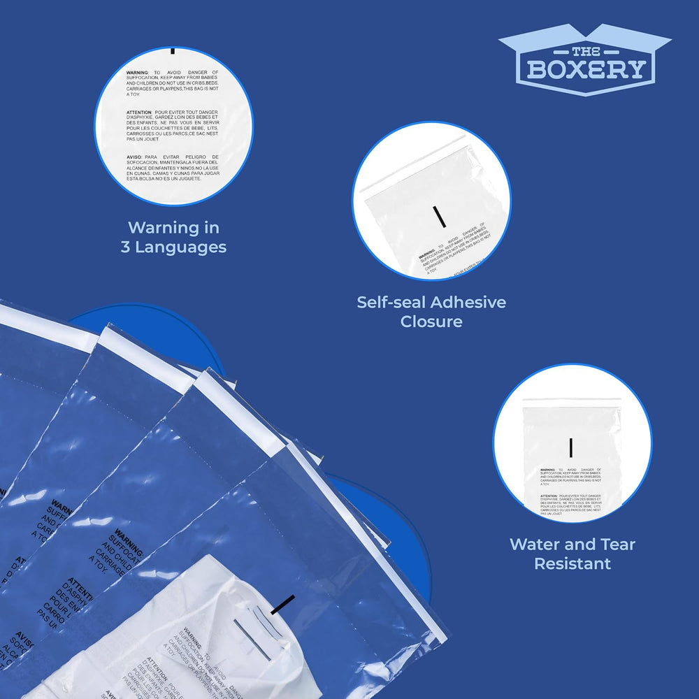 The Boxery 10x12'' Self Seal Clear 1.5Mil Poly Bags with Suffocation ...