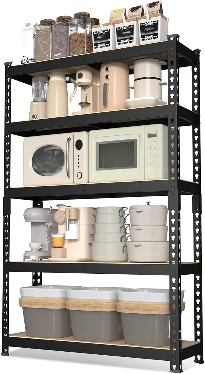WORKPRO 5-Tier Steel Shelving Unit-Black, 27-2/5”W x 11-7/10”D x 60”H,