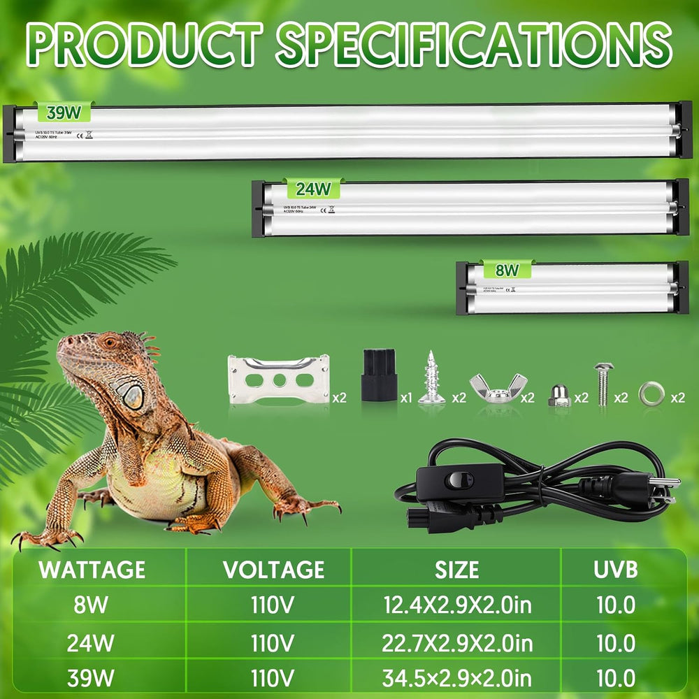 QZQ T5 10.0 UVB Reptile Light Fixture Combo Kit 24W