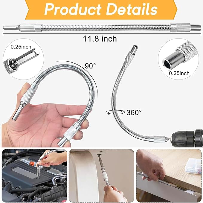 17Pcs Tools Flexible Drill Bit Extension, Include 3Pcs Rotatable Socket Adapter