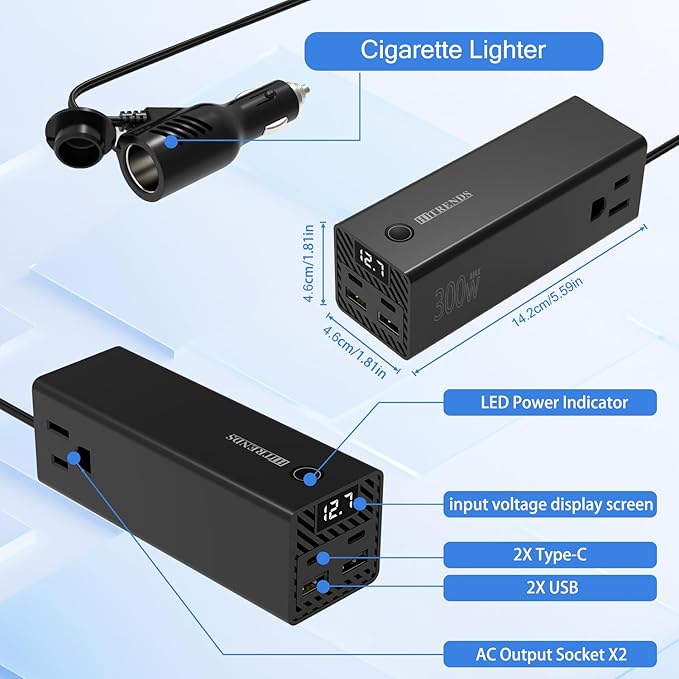 HITRENDS 300W Car Power Inverter, DC 12V to AC 110V