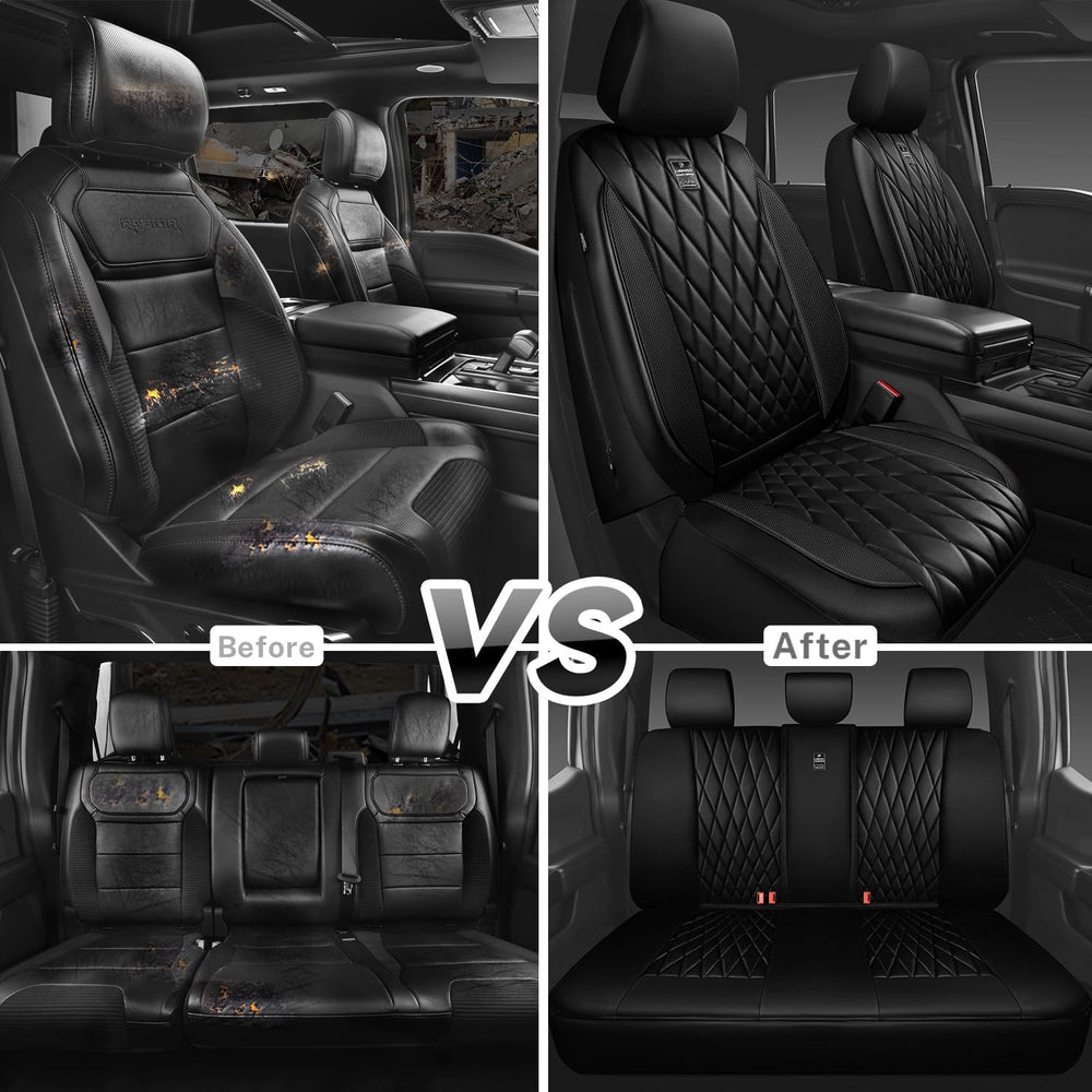 CAR PASS 5 Seats Piping Luxury Faux Leather Seat Covers Full Set, Anti-Slip W...
