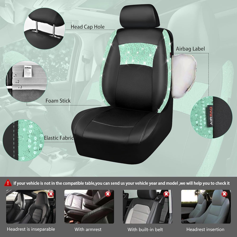 CAR PASS Universal Mint Leather Lace Car Seat Covers Full Set for Women Girls...