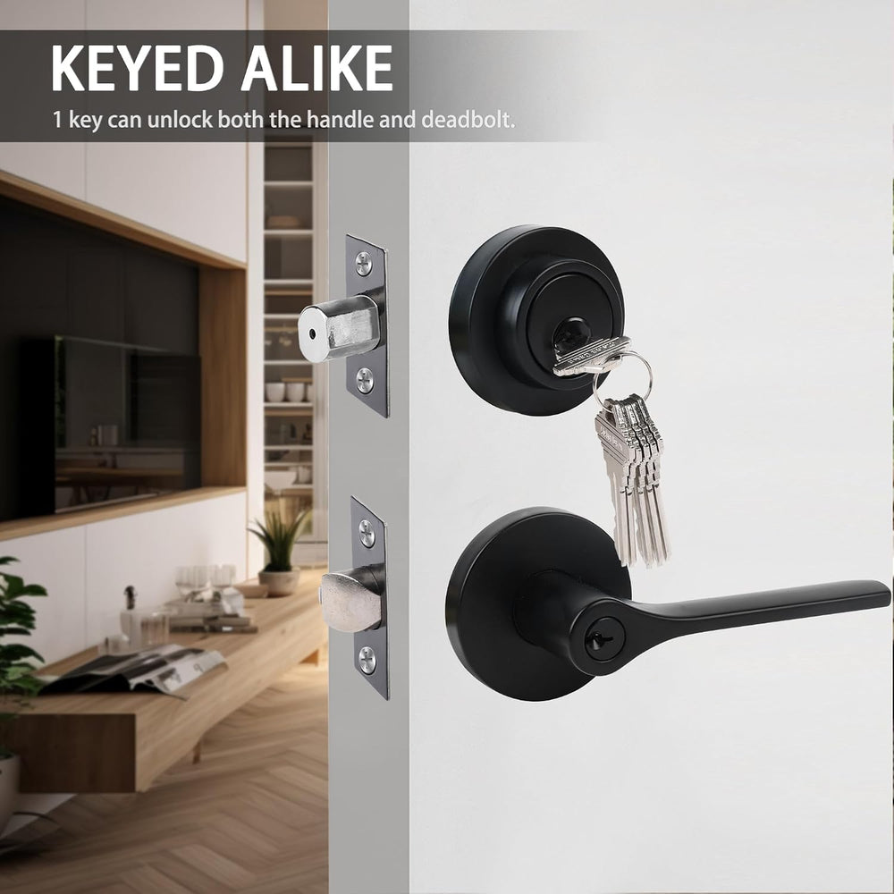 Entry Door Locksets with Deadbolt, Exterior Door Knob with Deadbolt Set, Keye...