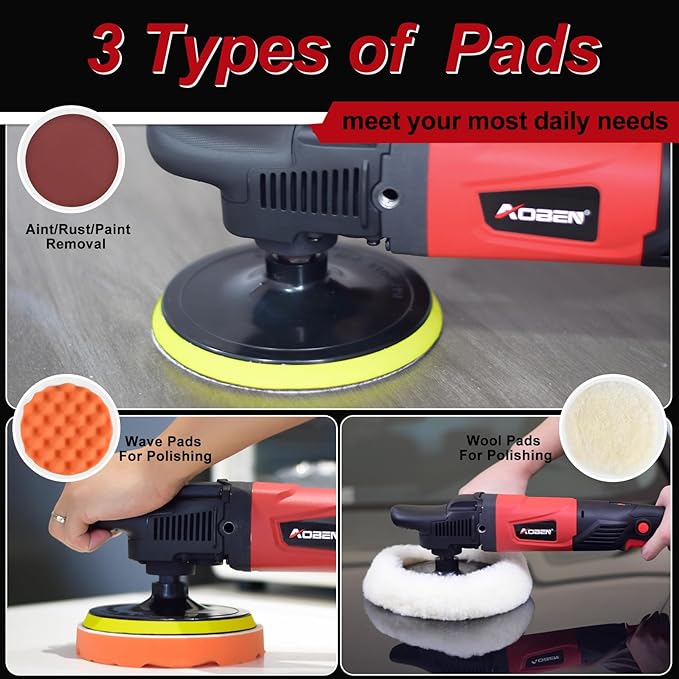 AOBEN Rotary Buffer Polisher, 1200W 6-inch/ 7-inch Car Buffer, Car Polisher