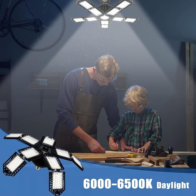 LED Garage Lights Bulb 10+1 Panels 2 Pack -200W, 20000LM 6500K Led Shop Light