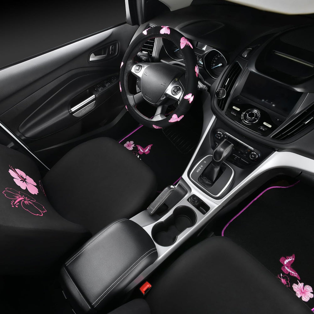 CAR PASS Universal Cloth Butterfly Car Seat Covers Full Set, Embroidered Flow...