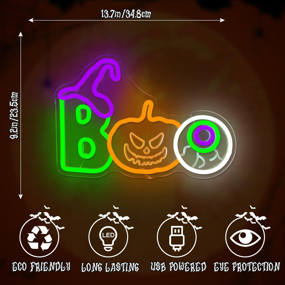 Halloween Neon Sign Boo Lights for Wall Pumpkin LED Signs for Bedroom Window ...