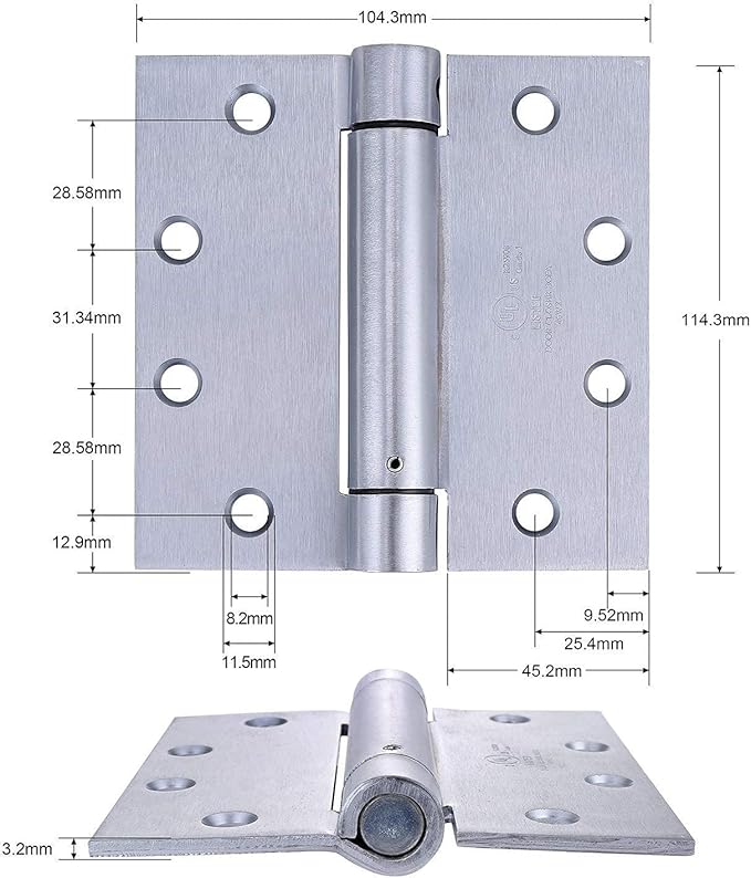 2 Pack - 4.5"x4" Brushed Satin Chrome Finish Self Closing Reversibl...
