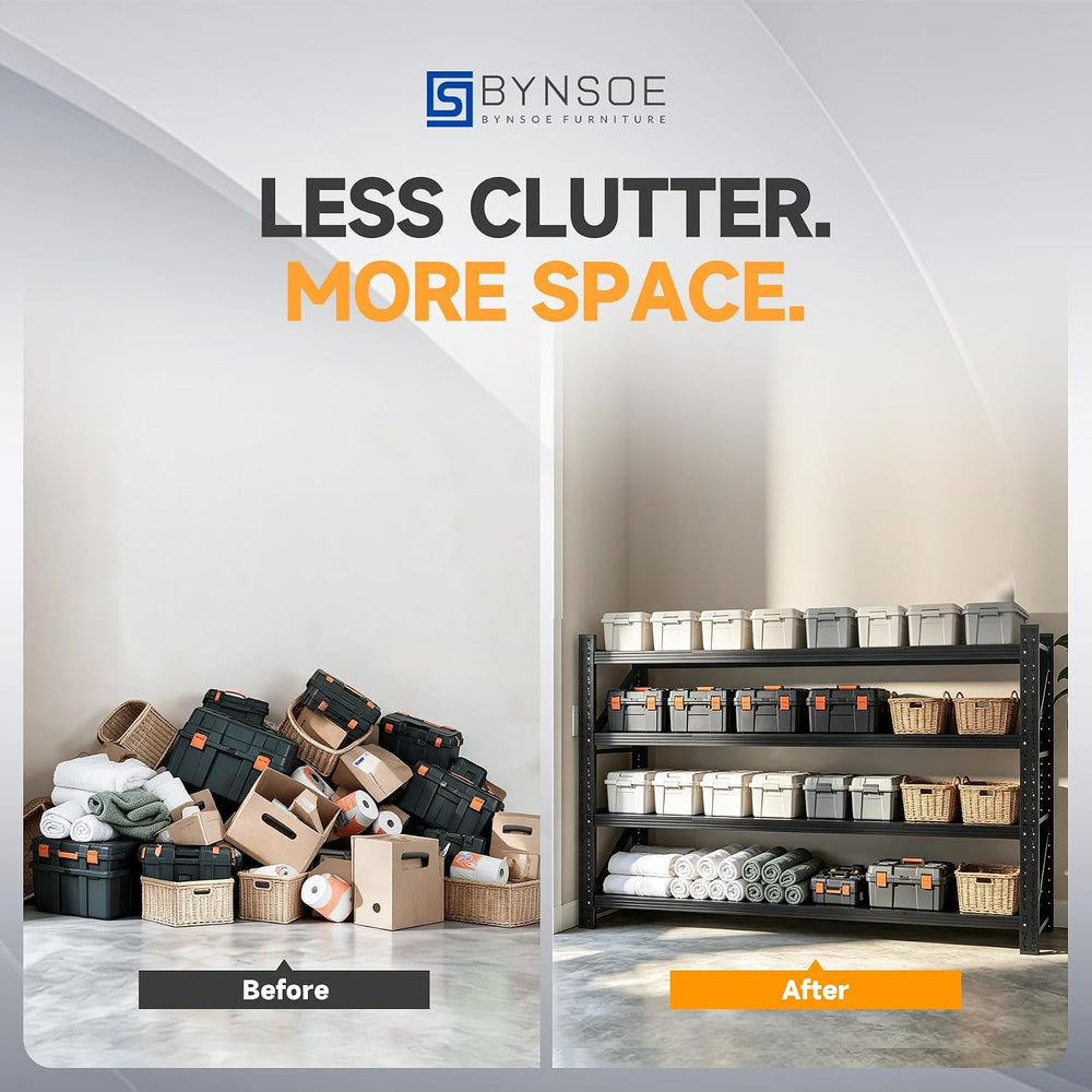 BYNSOE Heavy Duty Shelving Unit 71''W, Garage Shelving Rack 4 Tier Ad...