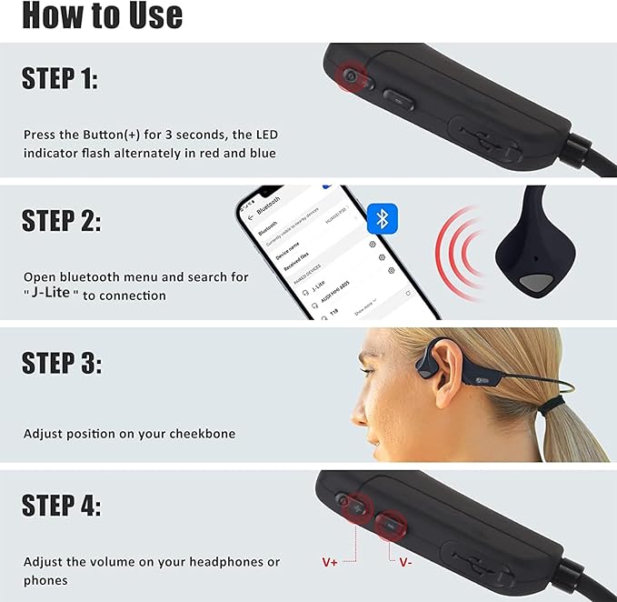 Bone Conduction Headphones Open-Ear Bluetooth 5.0, IP65 Waterproof Wireless