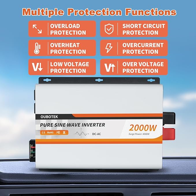 2000W Pure Sine Wave Inverter 24V DC to 120V AC Converter