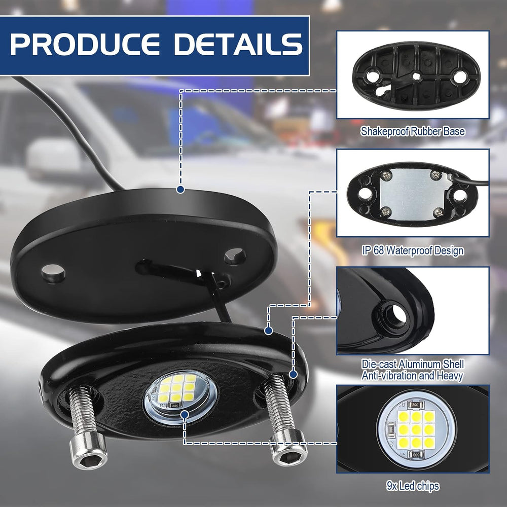Macarrie 12 Pods Rock LED Lights Waterproof Neon Underglow Trail Rig Lamp Lig...