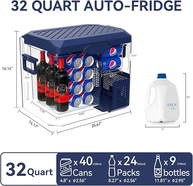 Car Fridge Portable 12V Refrigerator 32 Quart 12 Volt Freezer Compressor Cooler
