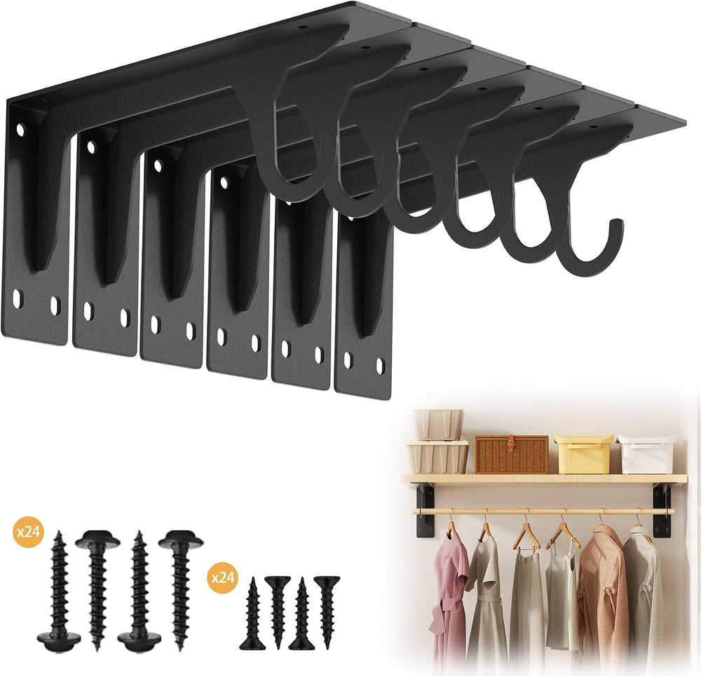 6 Pack Heavy Duty Closet Rod Support Brackets 300lbs Capacity