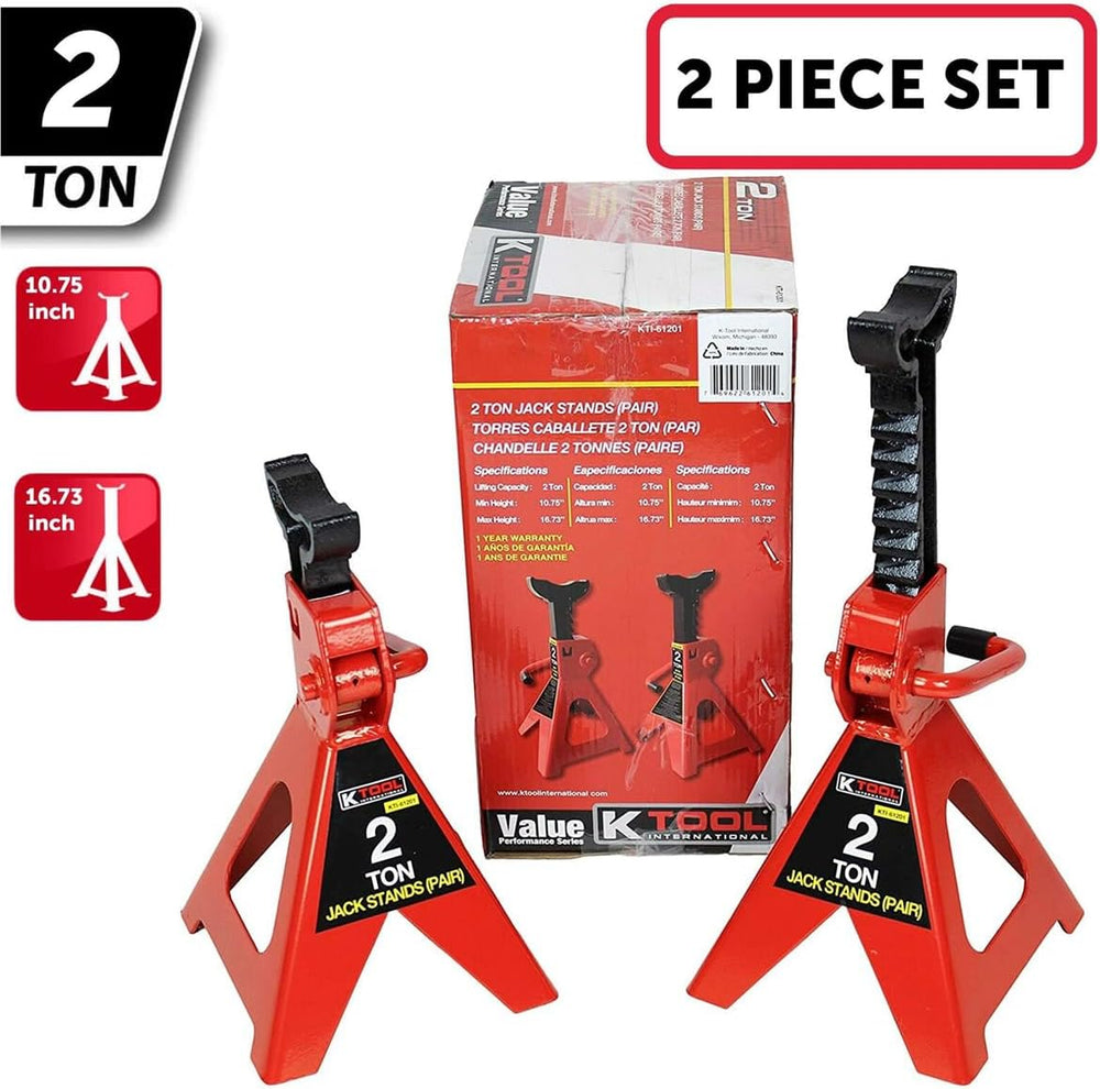 K Tool International 61201 2 Ton Automotive Jack Stands for Garages, Repair S...