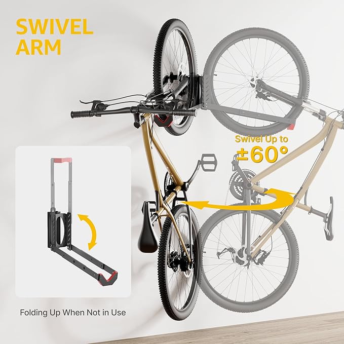 monTEK Swivel Bike Wall Mount, No Heavy Lifting Required Bike Wall Mount