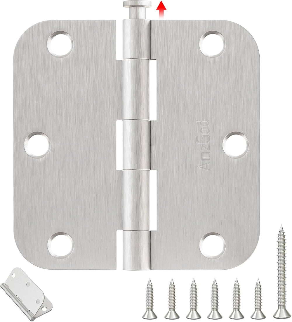 Door Hinges Brushed Nickel 36 Pack 3.5 Inch Rounded 5/8" Radius