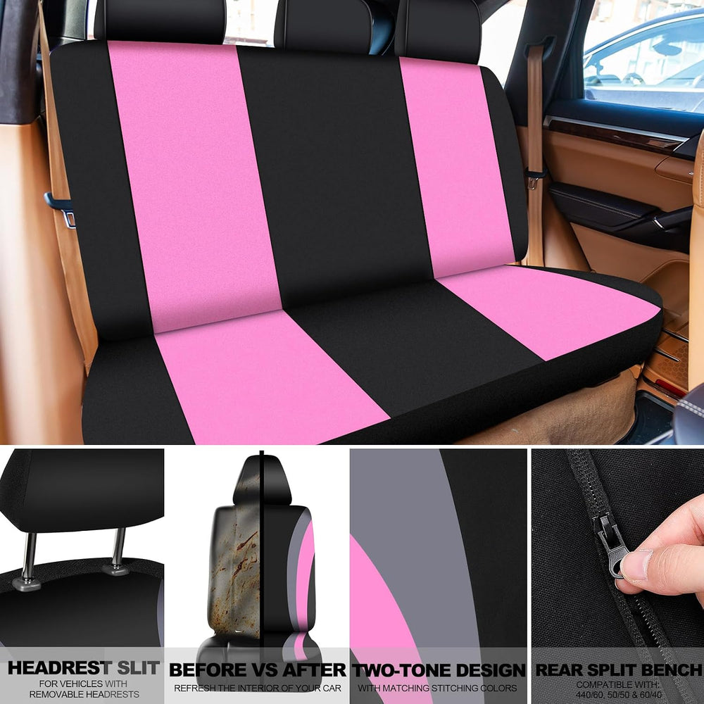 ROCEEI 43 Pcs Fuzzy Car Seat Cover Full Set Pink, Gray, Black