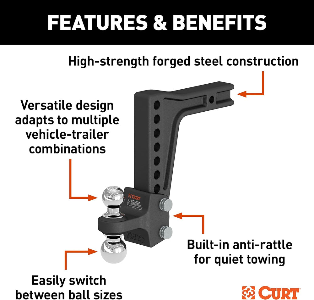 CURT 45936 Deep-Drop Adjustable Trailer Hitch Ball Mount with Dual Ball, 2&qu...