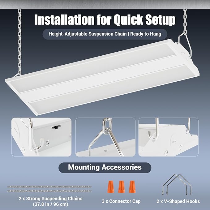 150W 2 Pack 2FT LED Linear High Bay Shop Light Fixture, Indoor Area Workshop