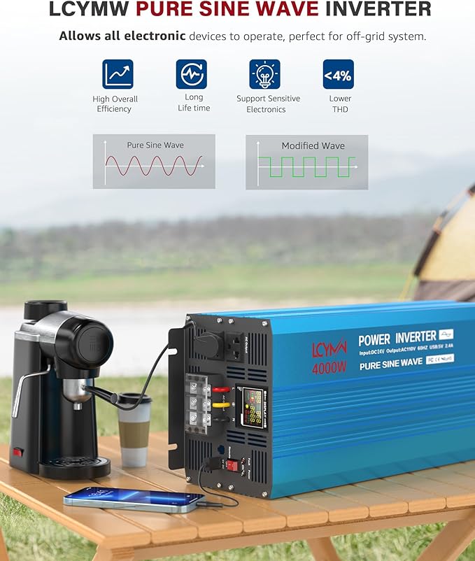 4000 Watt Pure Sine Wave Power Inverter DC 24V to 110/120V AC
