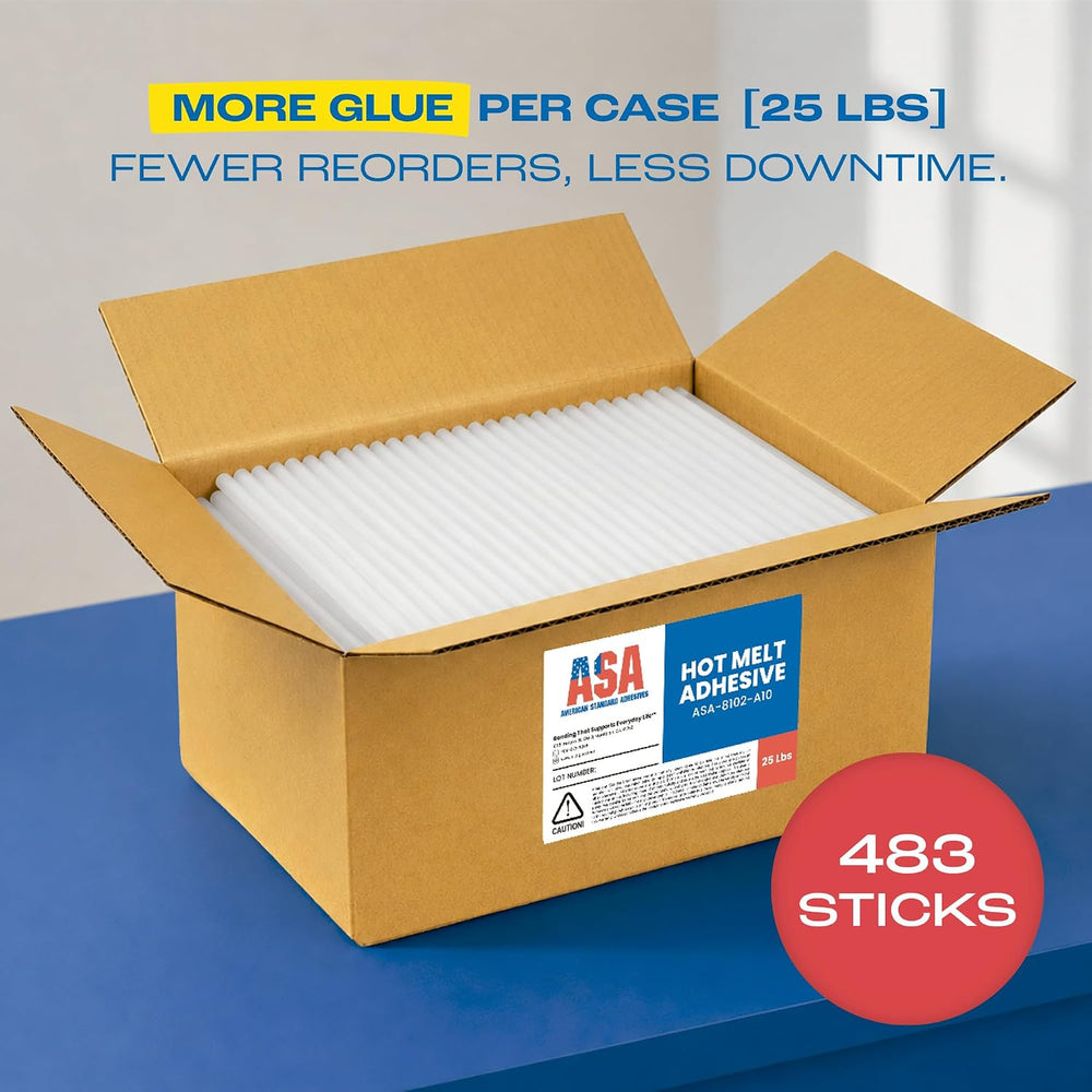 ASA Clear Hot Glue Sticks 7/16" x 10", High Temp, 25 lb Box, 483 Ct