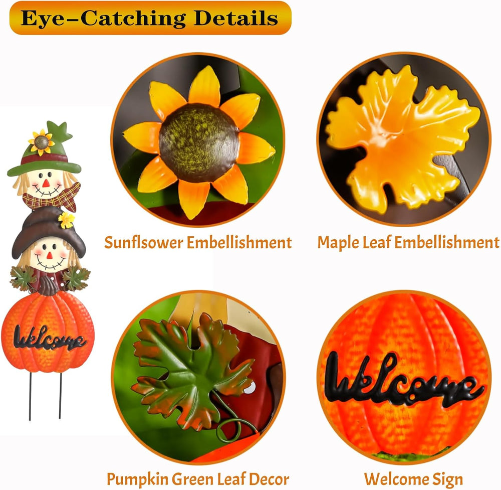 Fall Decorations for Home Outdoor, Metal Stacked Scarecrow & Pumpkin Yard...