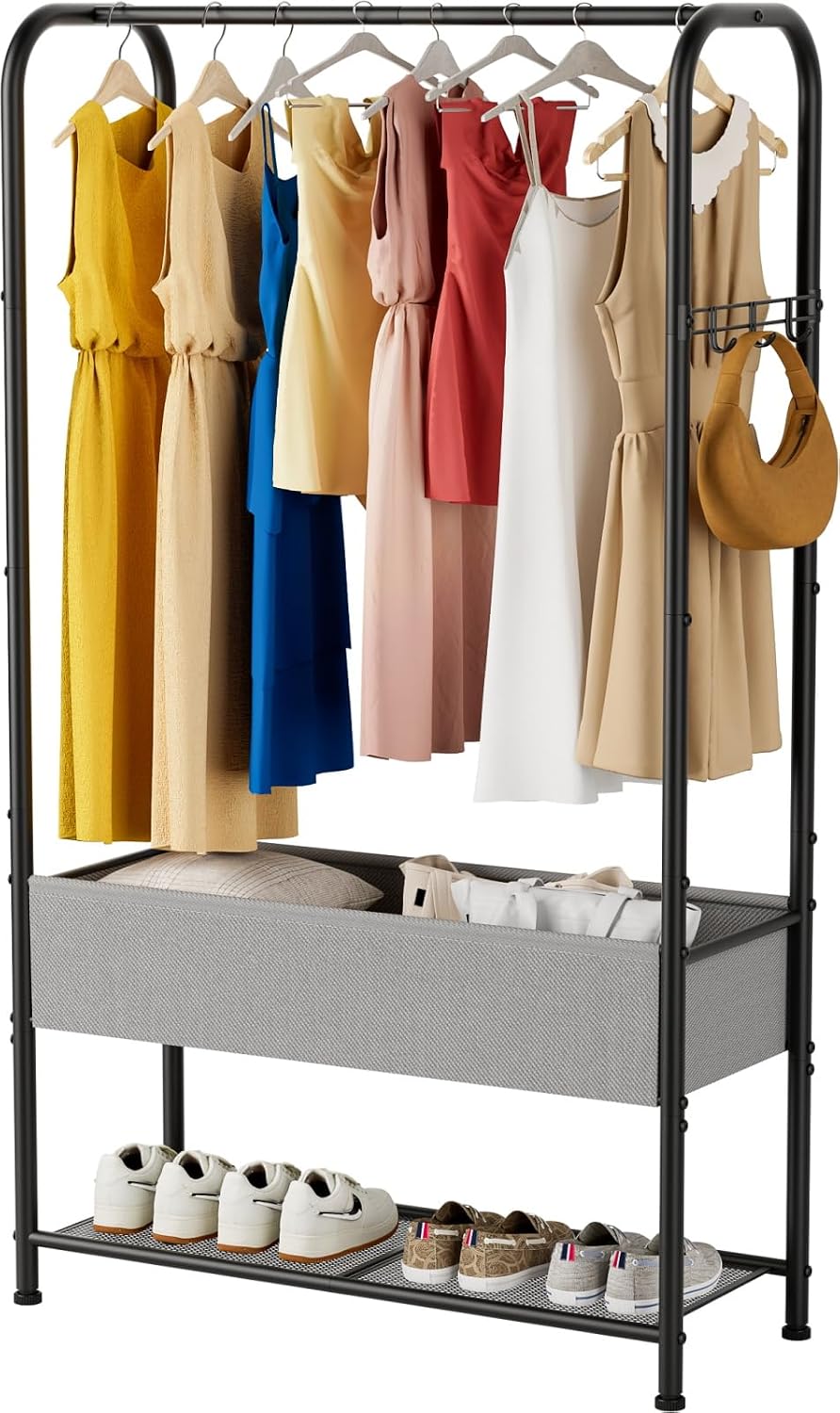 SINGAYE Wardrobe Standing Closet Clothing Rack With Shelf Hanging Clothes