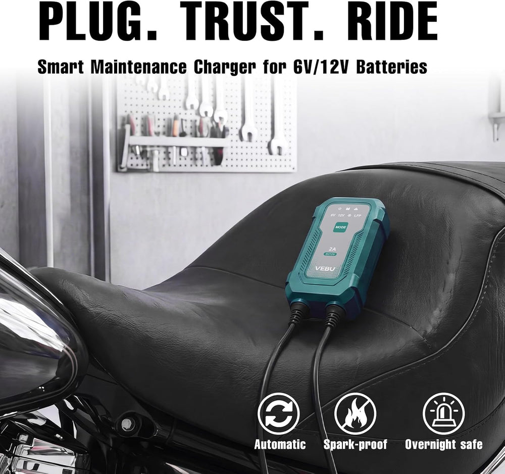 Smart 2A 6V/12V Battery Charger Maintainer - Auto Desulfator & Winter Mod...
