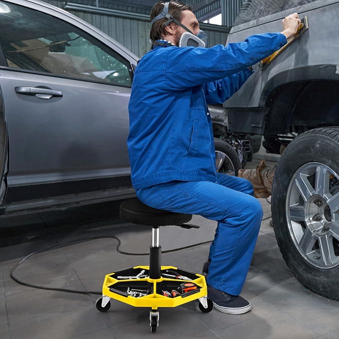 IRONMAX Rolling Mechanic Stool, Adjustable Shop Stool Creeper Seat