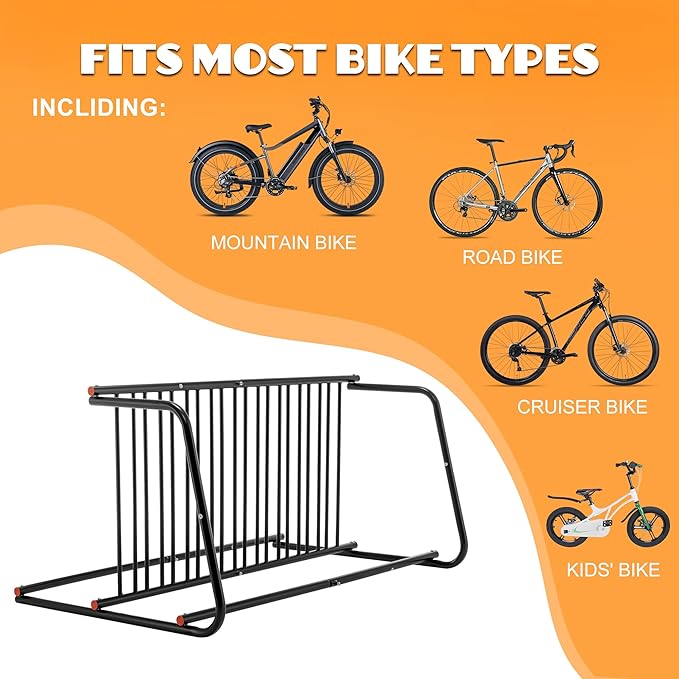 10-Bike Floor Bike Rack, 60” Dual-Sided Freestanding Steel Bike Stand